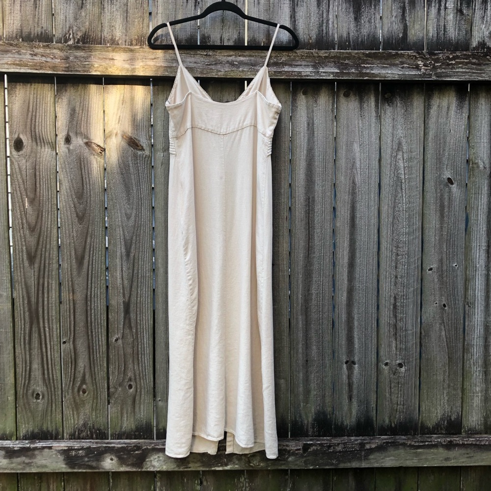 Zara Linen Blend Pintuck Button Front Maxi Dress Size L Raw Linen Oatmeal - Picture 9 of 15